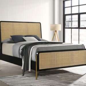 Arini Rattan Panel Bed, Black and Natural – view 1