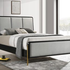 Arini Upholstered Panel Bed, Black and Grey – view 1