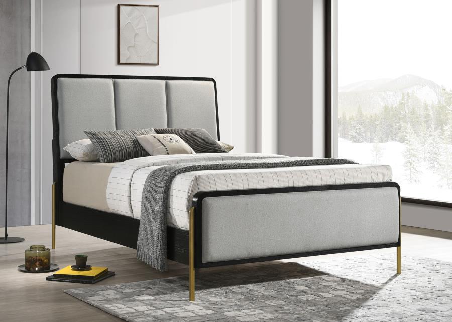 Arini Upholstered Panel Bed, Black and Grey – view 1