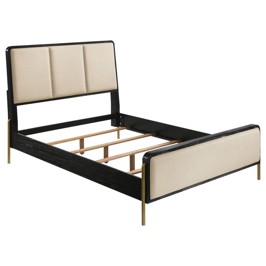 Arini Upholstered Panel Bed, Cream and Black – view 2