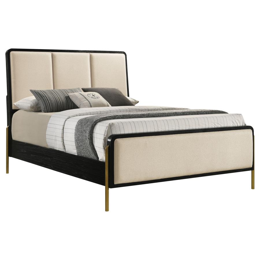 Arini Upholstered Panel Bed, Cream and Black – view 3