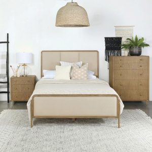 Arini Upholstered Panel Bed, Cream and Sand Wash – view 1