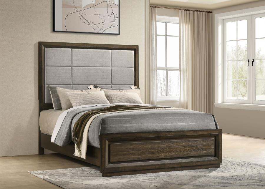 Atlas Upholstered Panel Bed, Grey and Dark Oak – view 1