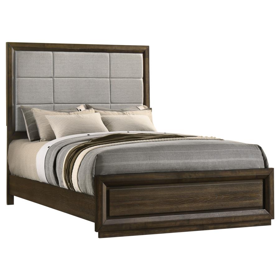 Atlas Upholstered Panel Bed, Grey and Dark Oak – view 3