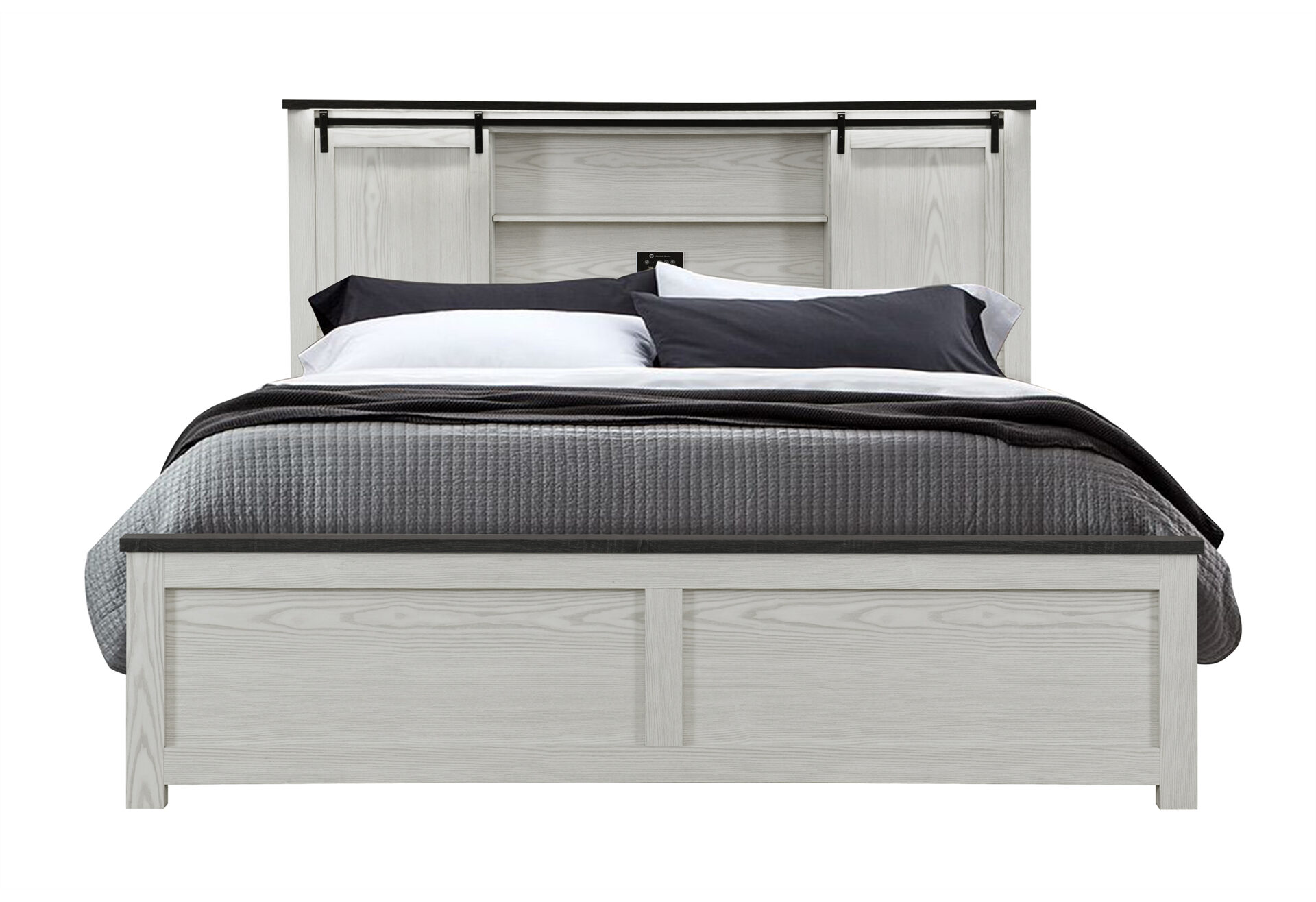 Ava Bed with Storage Headboard and Speakers, Beige – view 1