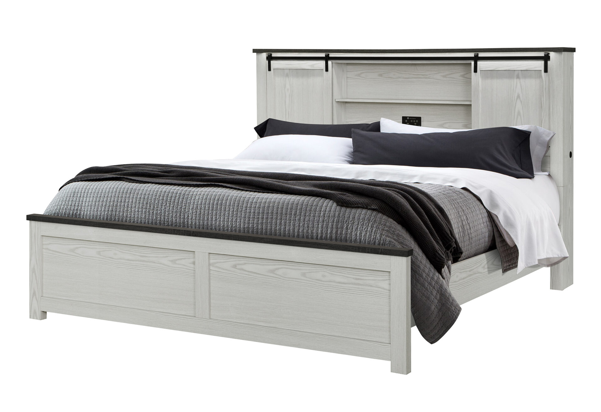 Ava Bed with Storage Headboard and Speakers, Beige – view 2