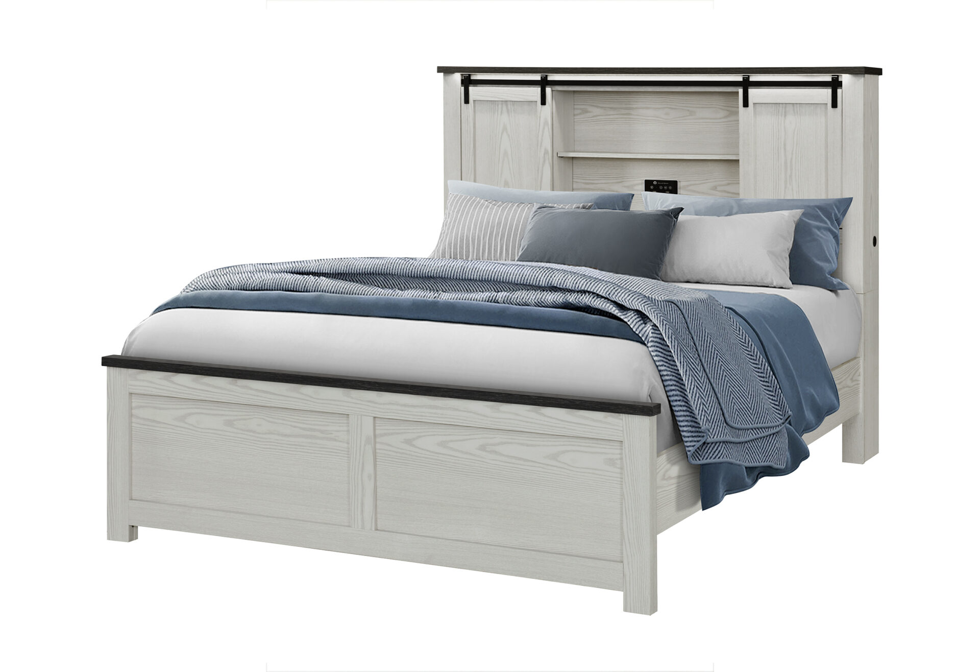 Ava Bed with Storage Headboard and Speakers, Beige – view 4