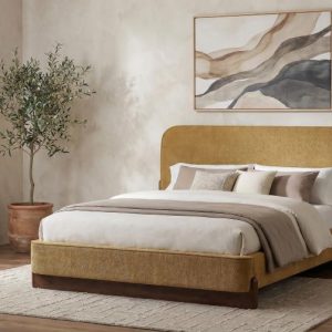 Baldacci Upholstered Platform Bed, Curry and Walnut – view 1