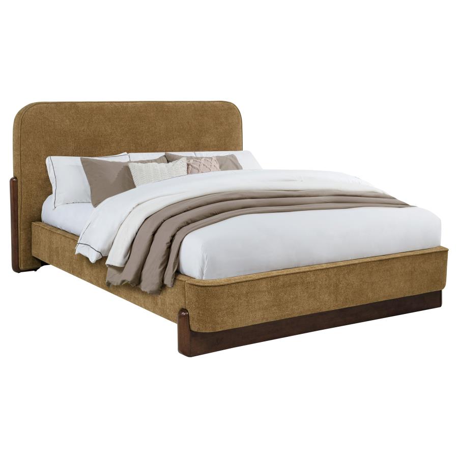 Baldacci Upholstered Platform Bed, Curry and Walnut – view 3