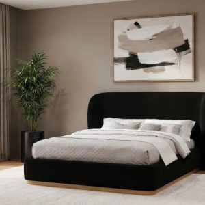 Blaire Wingback Platform Bed, Black – view 1