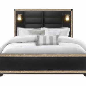 Blake Bed with Reading Lamps, Black/Gold – view 1