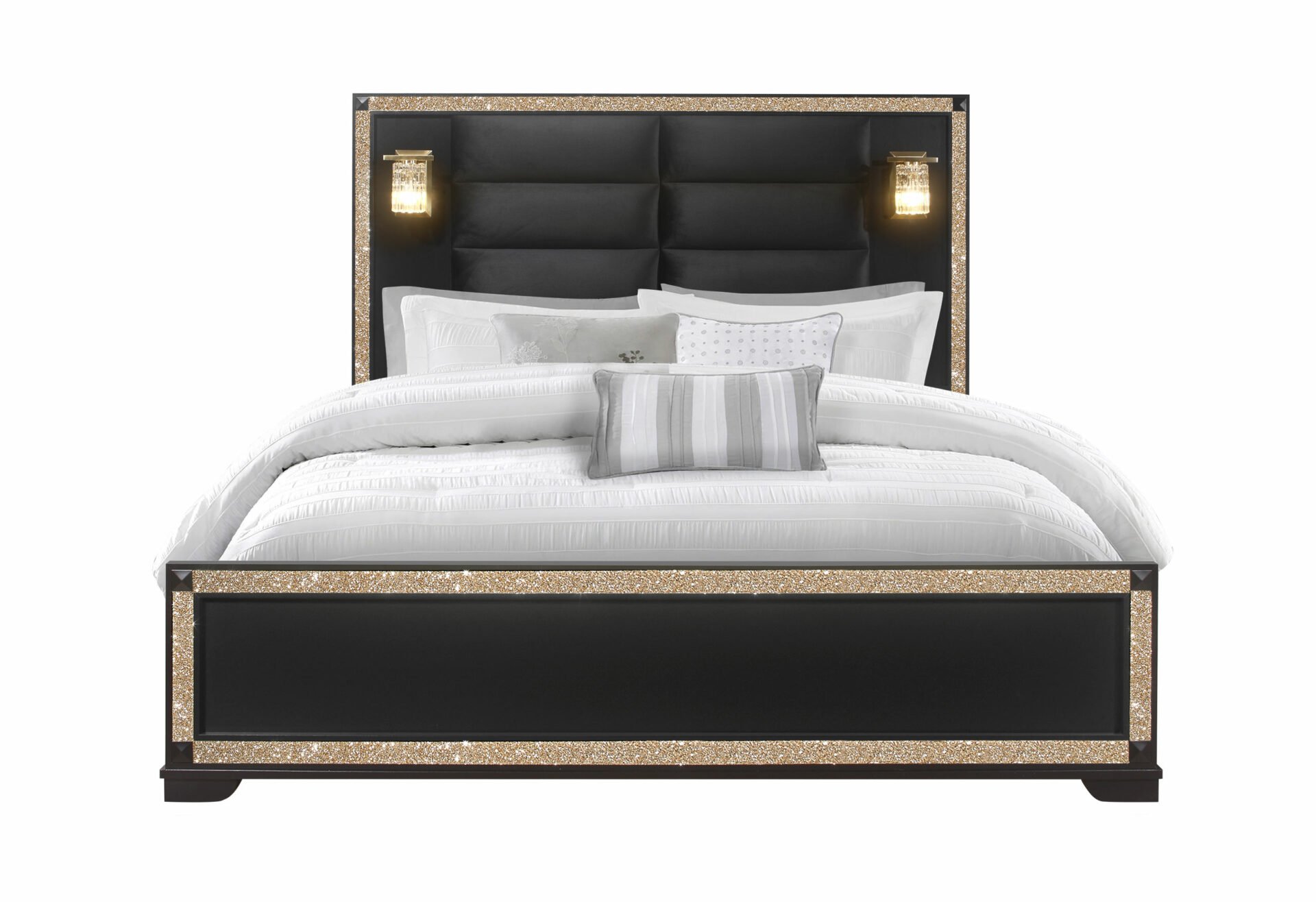 Blake Bed with Reading Lamps, Black/Gold – view 1