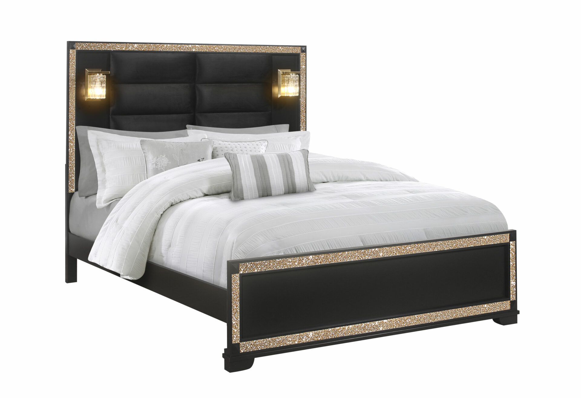 Blake Bed with Reading Lamps, Black/Gold – view 2