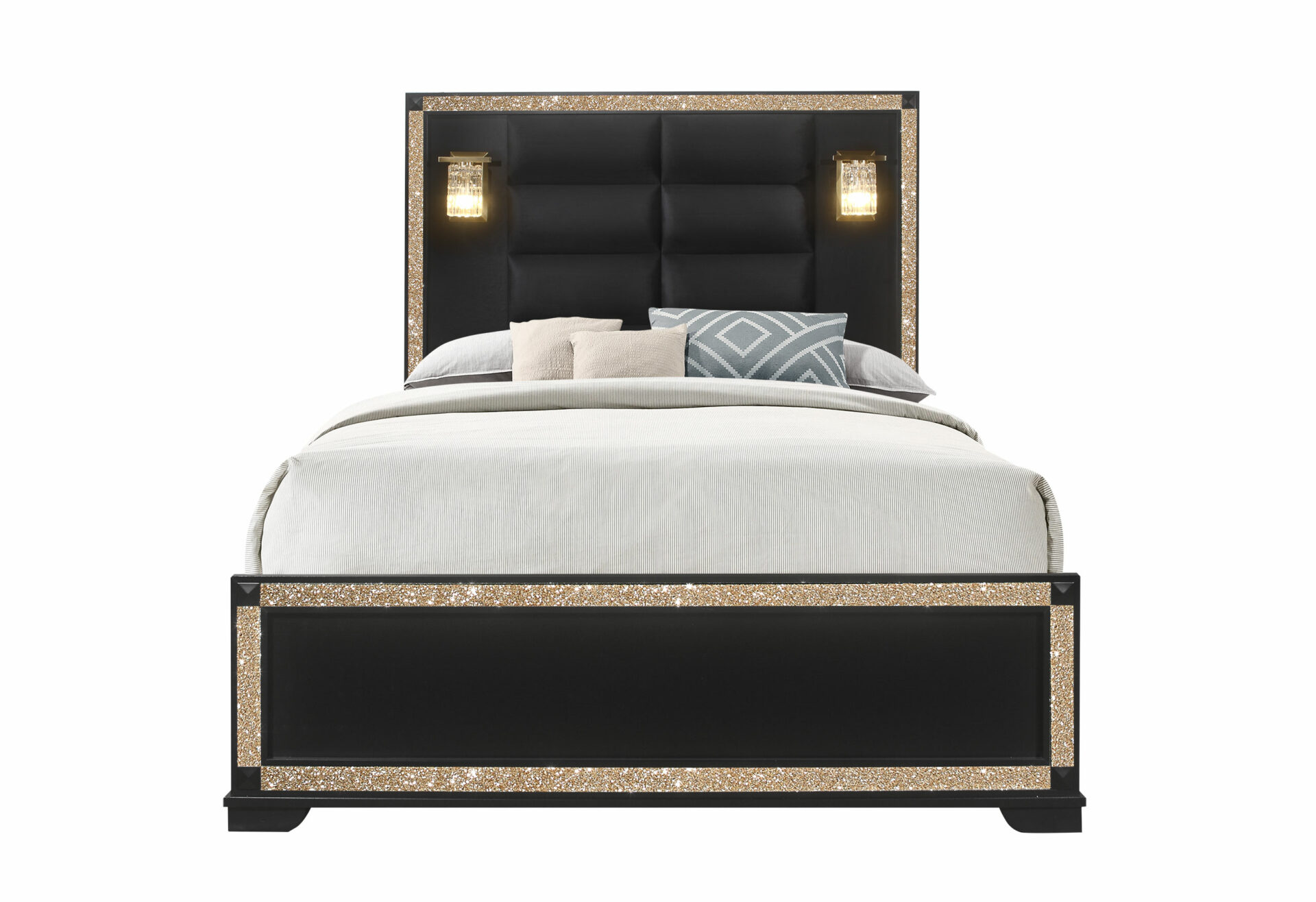 Blake Bed with Reading Lamps, Black/Gold – view 5