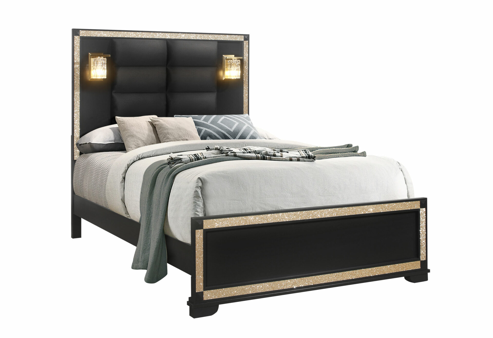 Blake Bed with Reading Lamps, Black/Gold – view 6