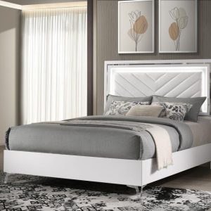 Cassia Panel Bed with LED, White High Gloss – view 1