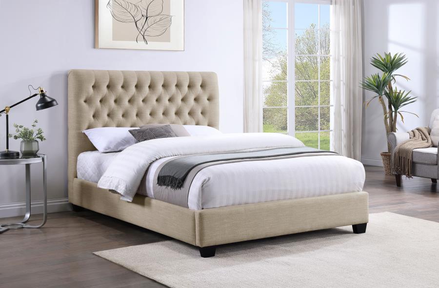 Chloe Upholstered Panel Bed, Oatmeal – view 1