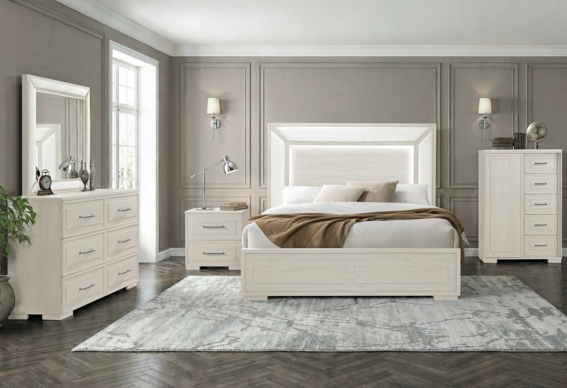 Clara Bed with LED, Beige – view 4