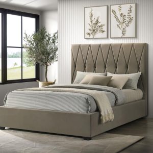 Delsea Velvet Platform Bed, Light Brown – view 1