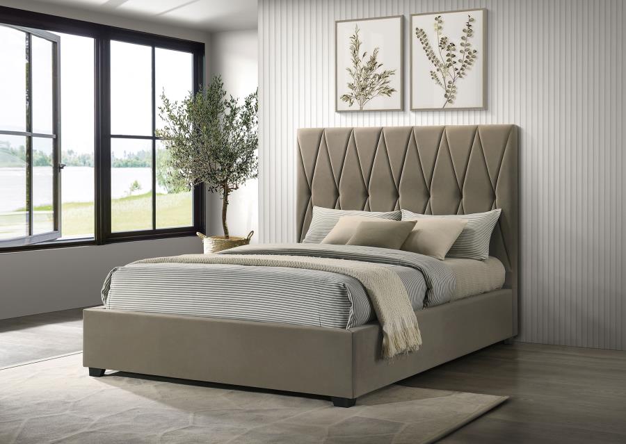 Delsea Velvet Platform Bed, Light Brown – view 1