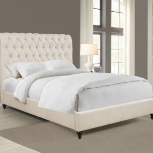 Devon Upholstered Panel Bed, Beige – view 1