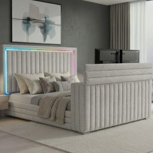 Elias Bed with Surround Sound, TV Lift and Fireplace, Grey – view 1