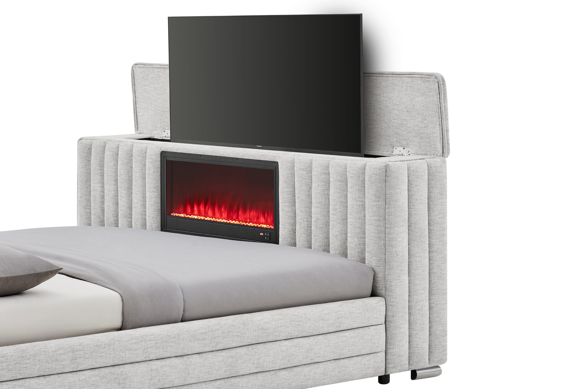 Elias Bed with Surround Sound, TV Lift and Fireplace, Grey – view 2