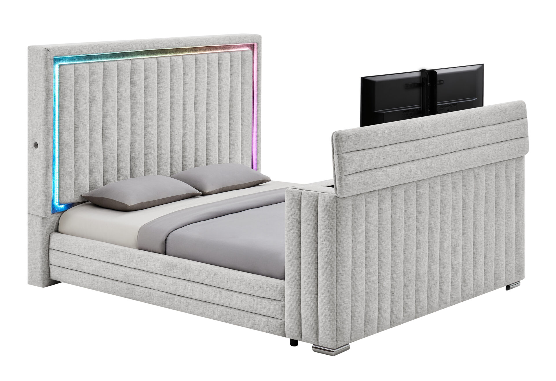 Elias Bed with Surround Sound, TV Lift and Fireplace, Grey – view 3