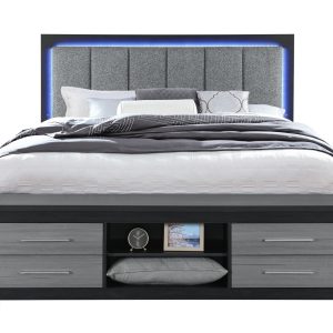 Emma Storage Bed with LED and USB, Black/Grey – view 1