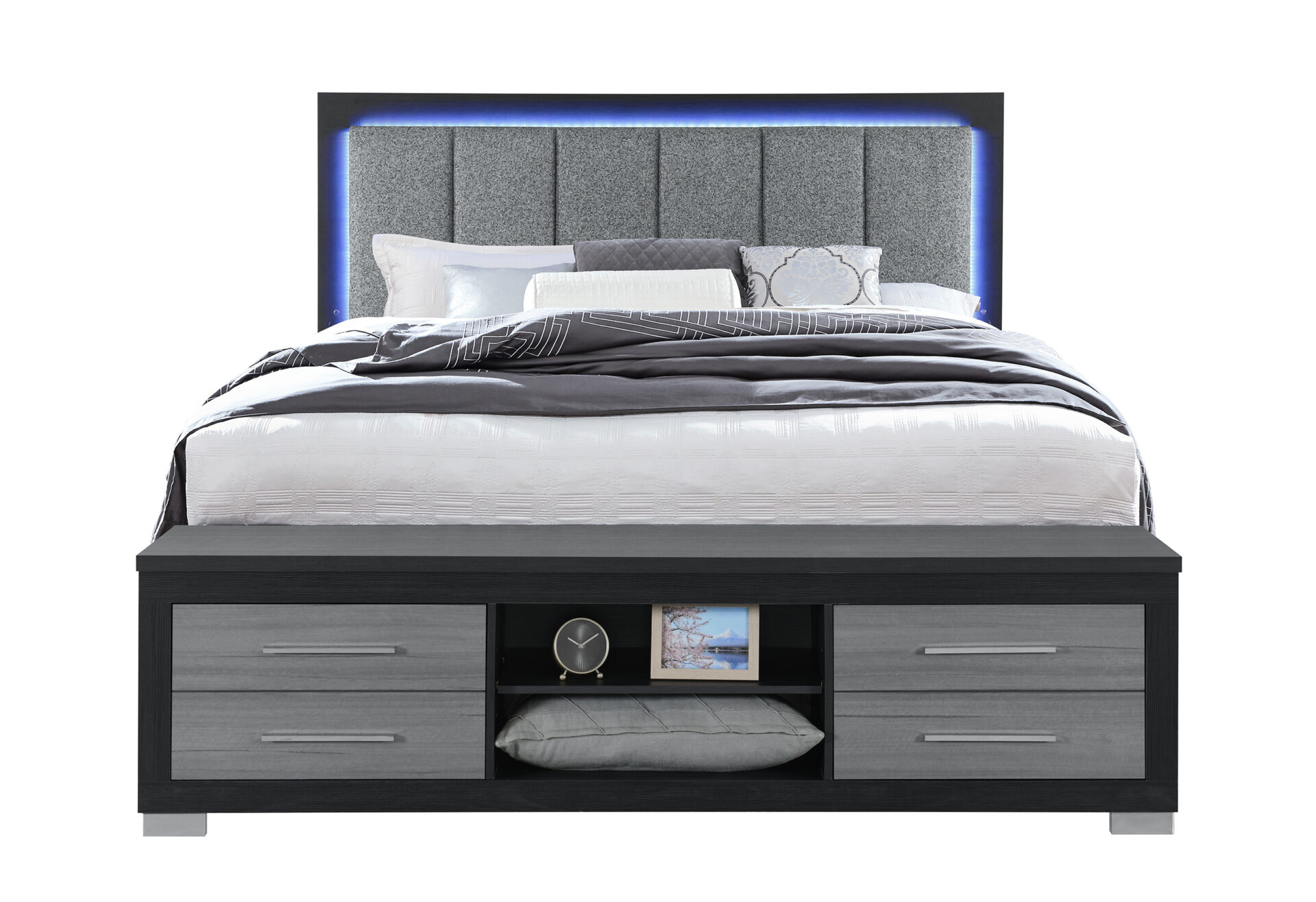 Emma Storage Bed with LED and USB, Black/Grey – view 1