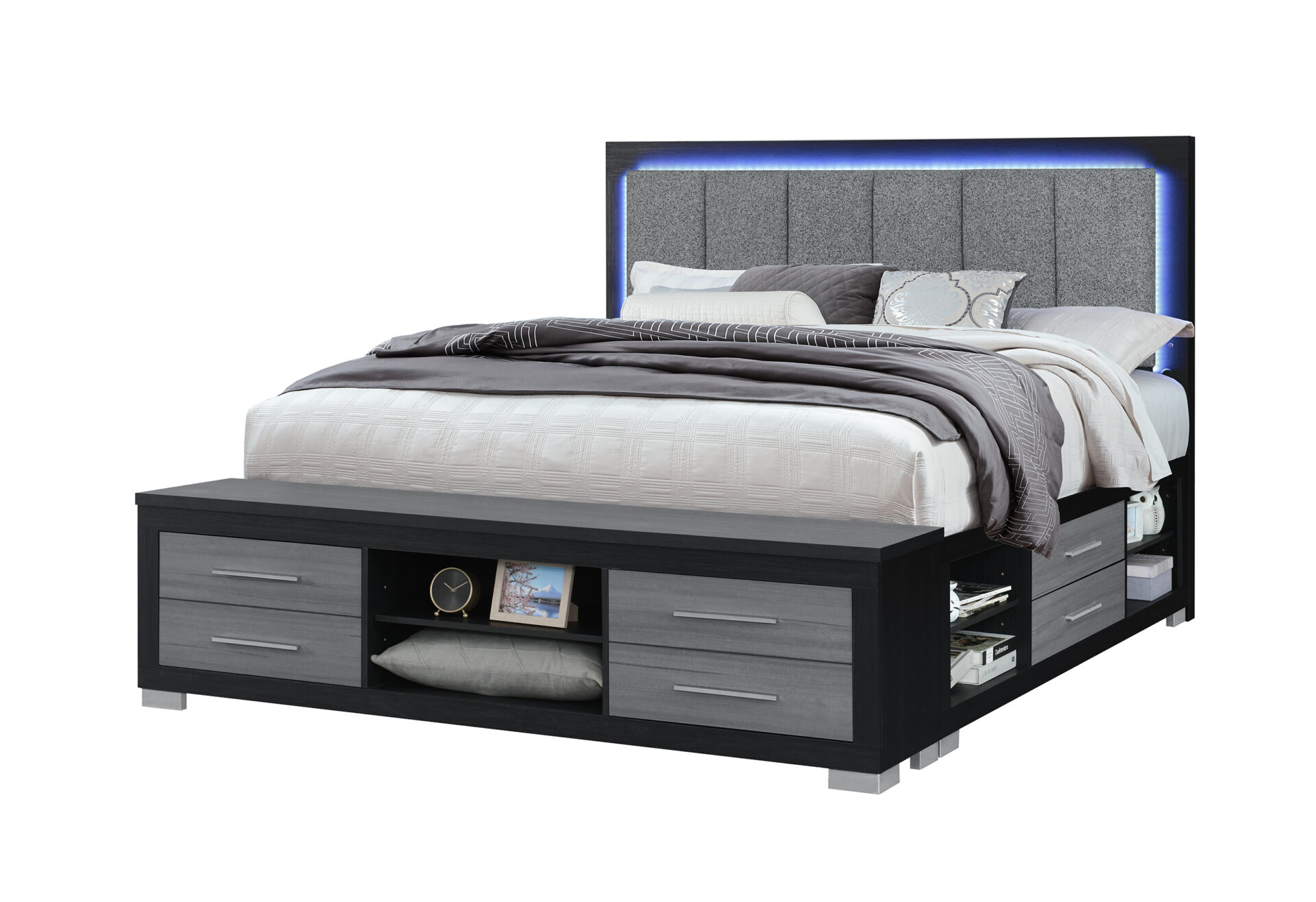 Emma Storage Bed with LED and USB, Black/Grey – view 2