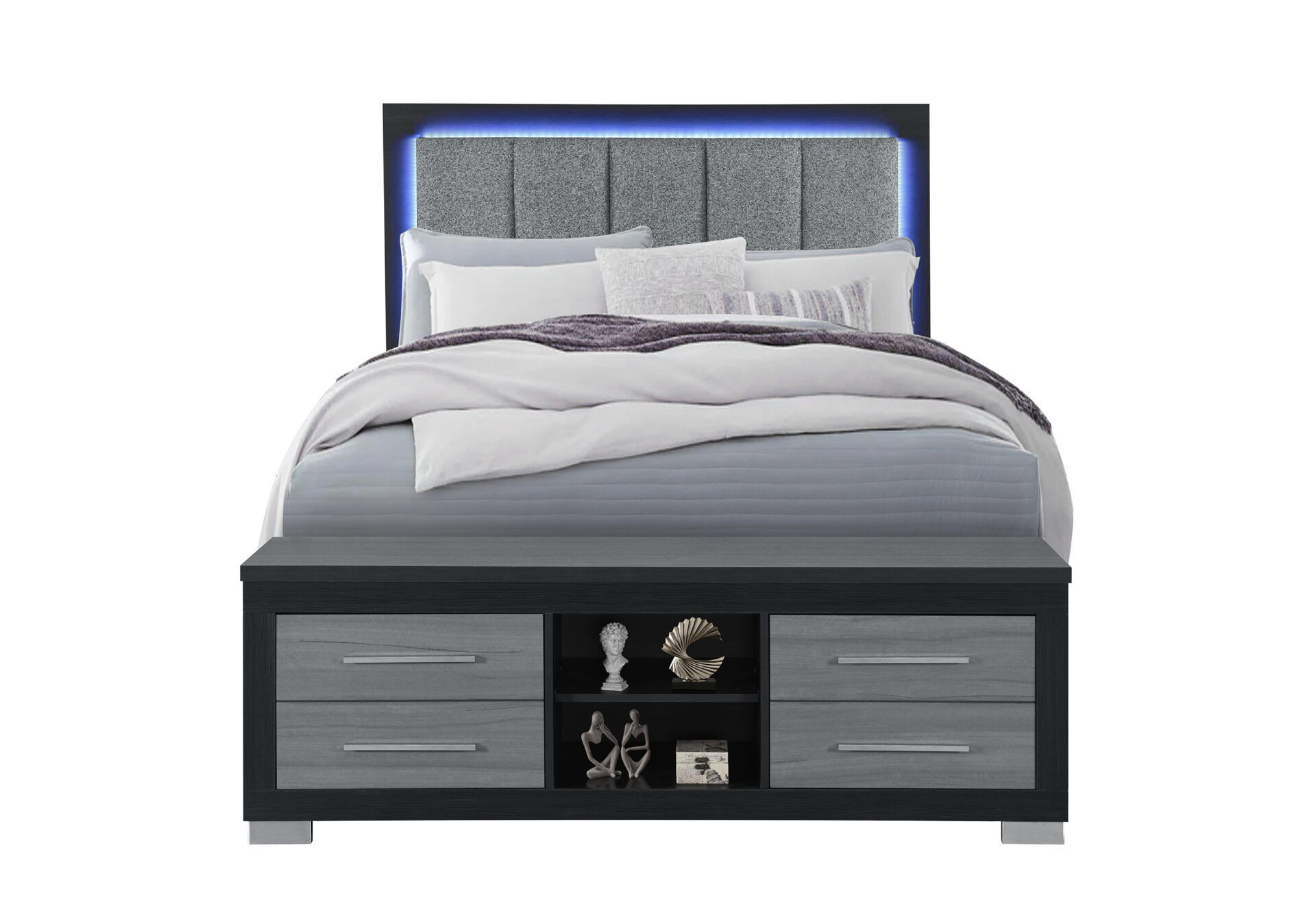 Emma Storage Bed with LED and USB, Black/Grey – view 3