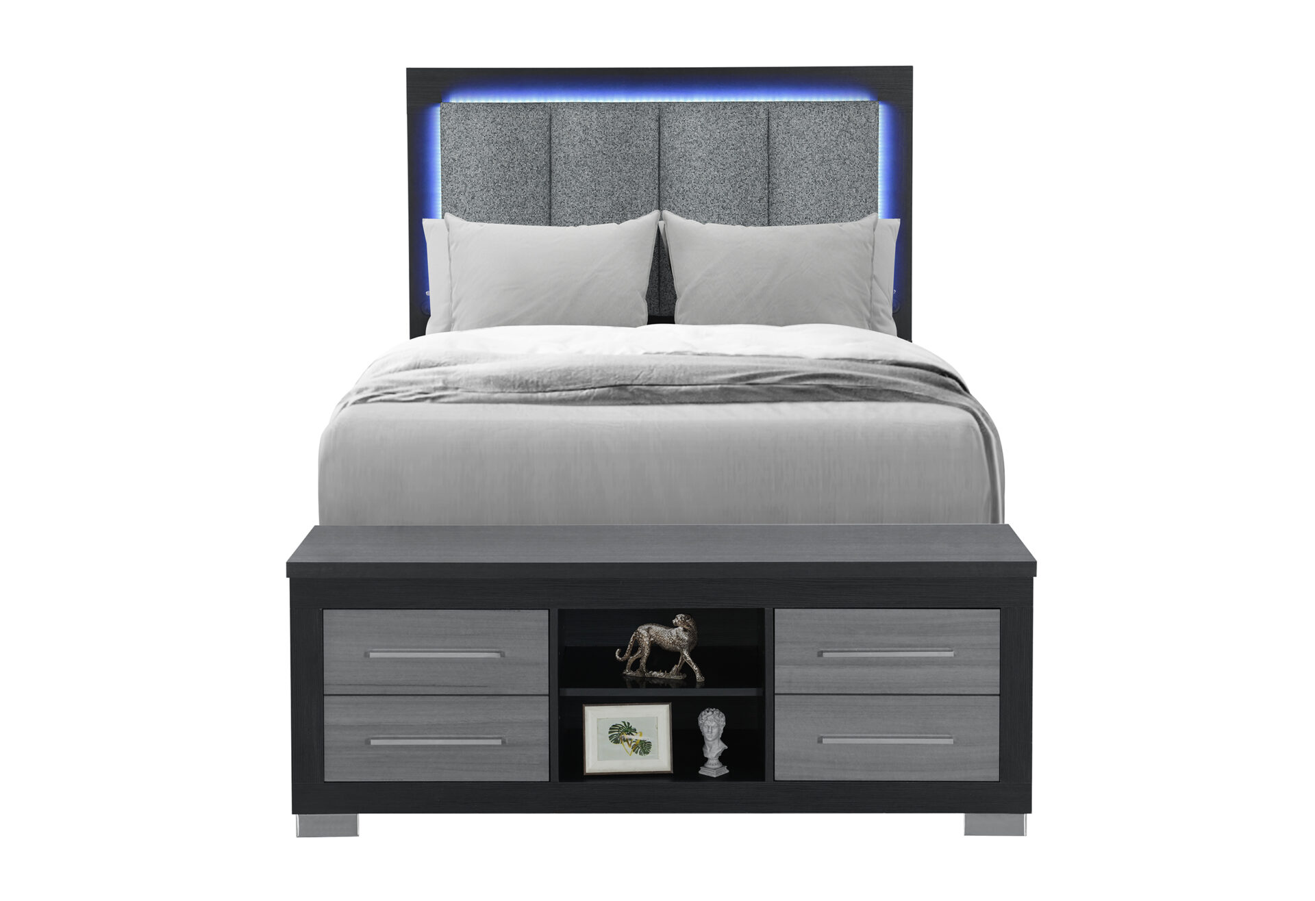 Emma Storage Bed with LED and USB, Black/Grey – view 5