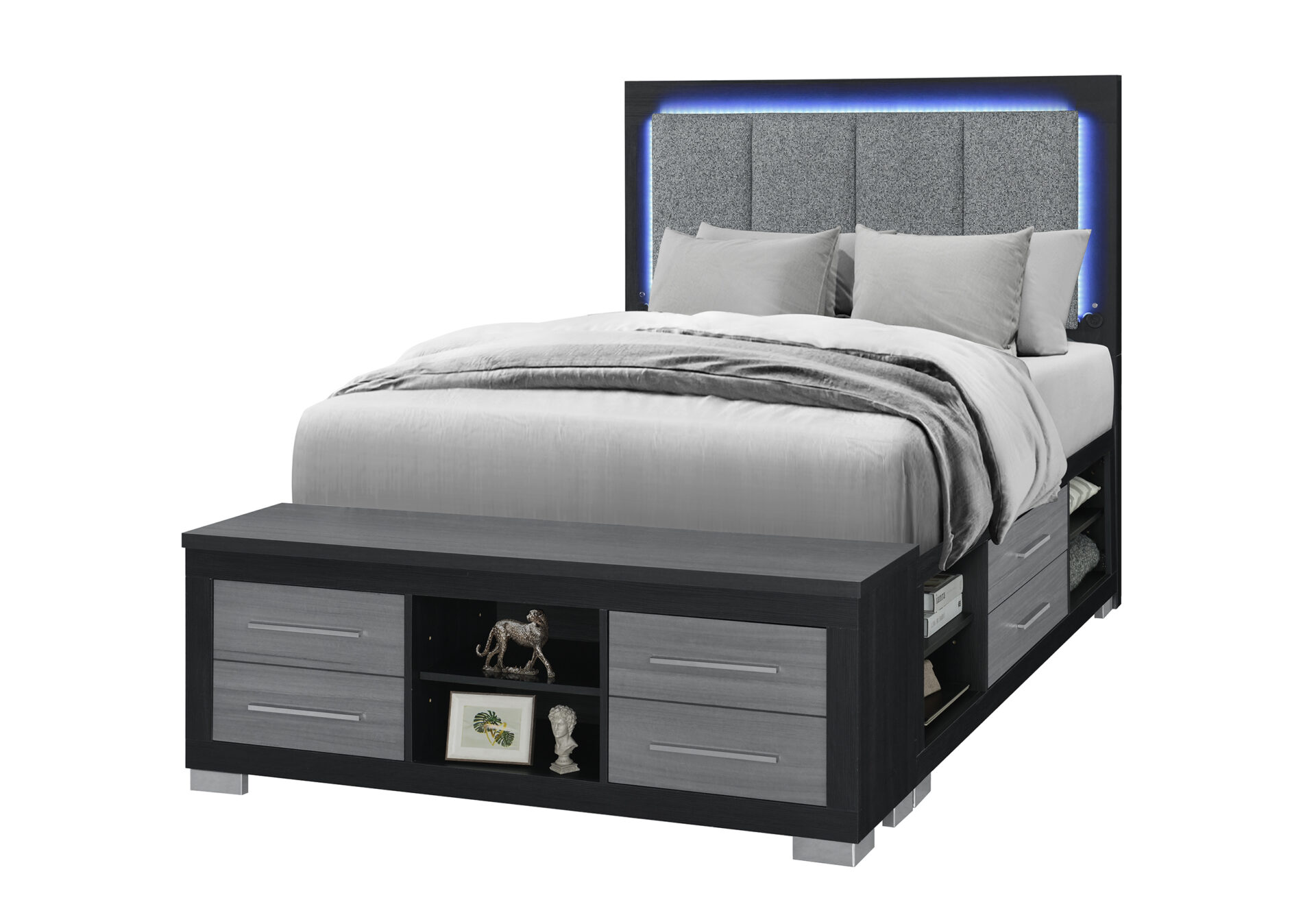Emma Storage Bed with LED and USB, Black/Grey – view 6