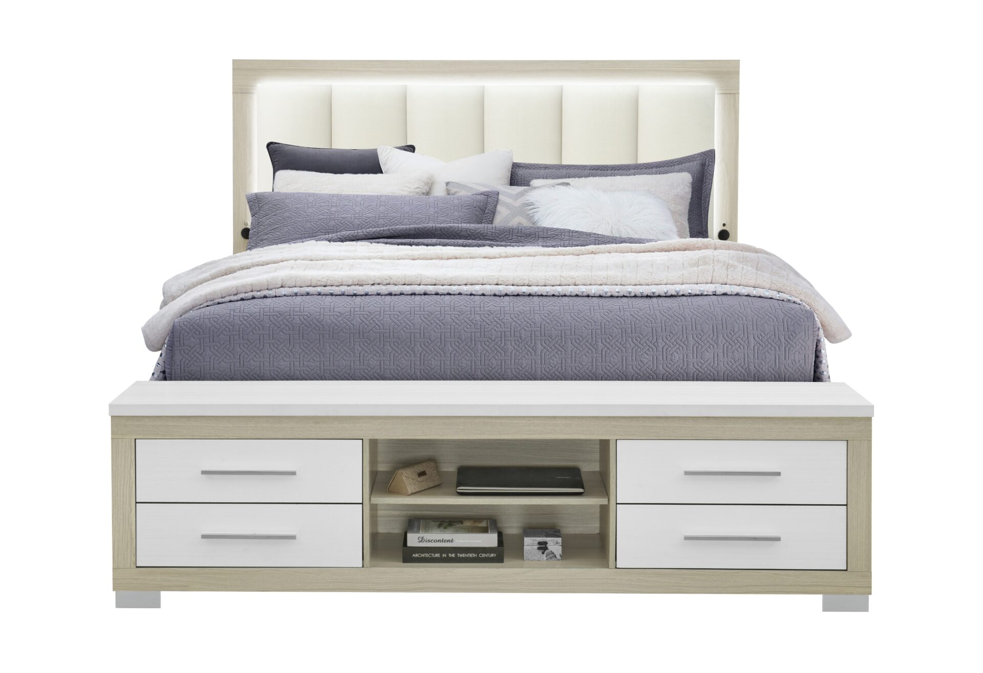 Emma Storage Bed with LED and USB, Natural/White – view 1