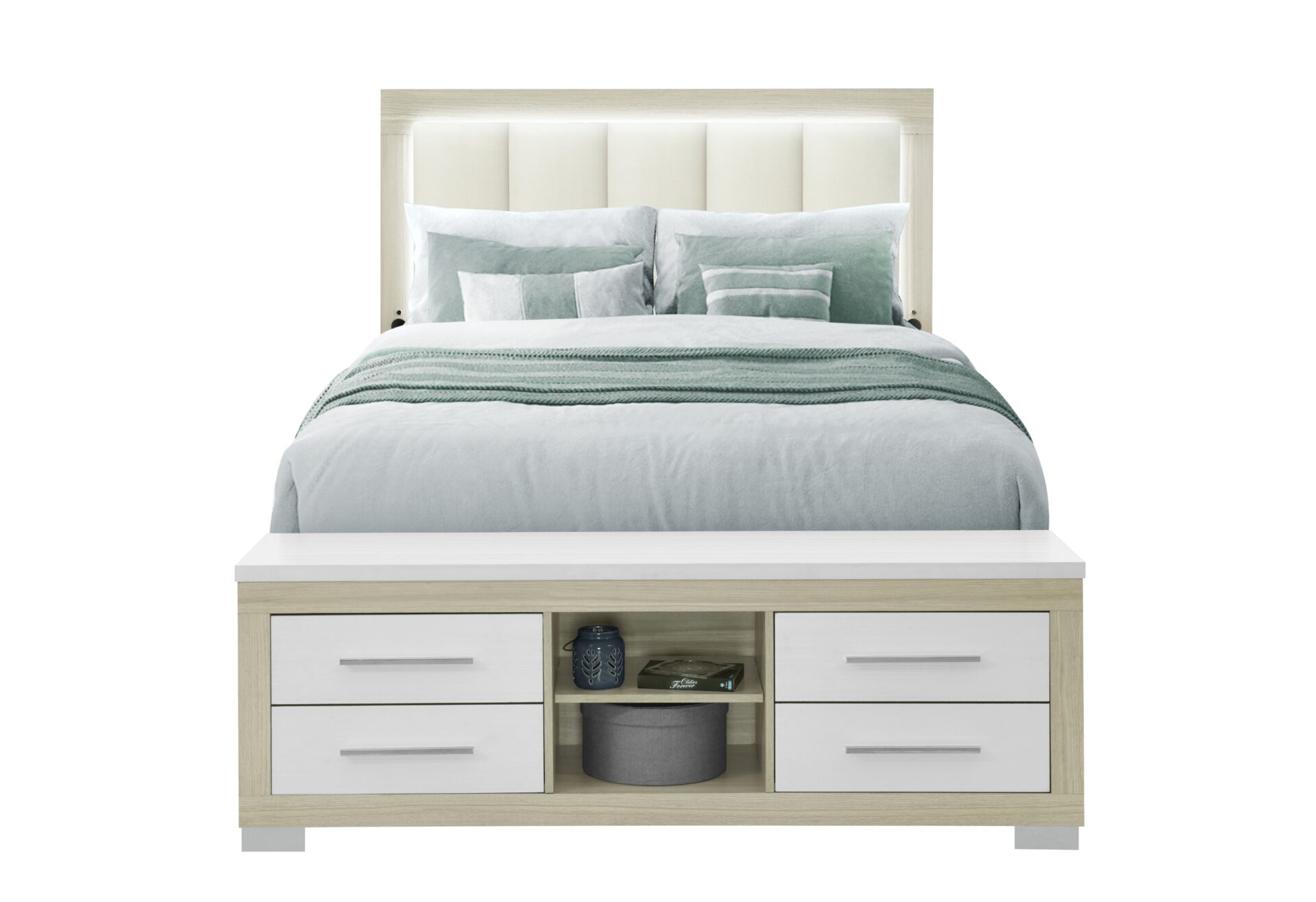 Emma Storage Bed with LED and USB, Natural/White – view 5