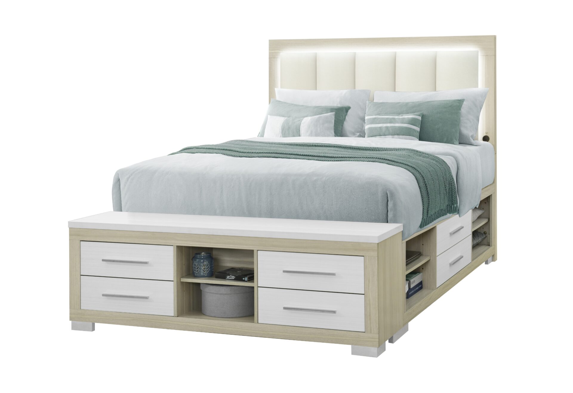 Emma Storage Bed with LED and USB, Natural/White – view 6