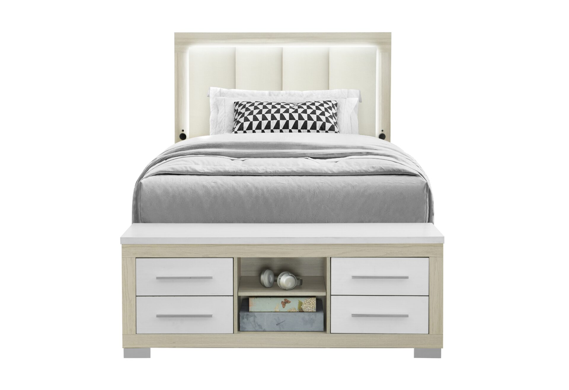 Emma Storage Bed with LED and USB, Natural/White – view 7