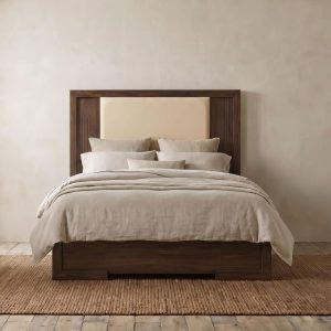 Etienne Velvet Panel Bed, Walnut and Vanilla – view 1