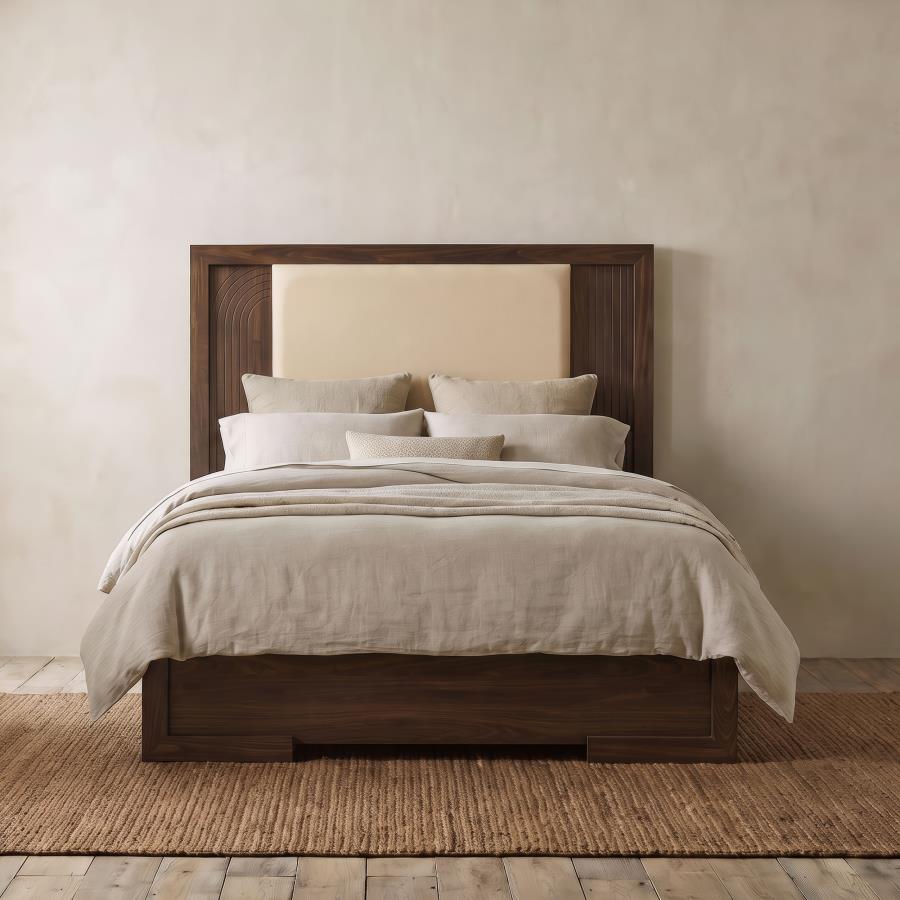 Etienne Velvet Panel Bed, Walnut and Vanilla – view 1
