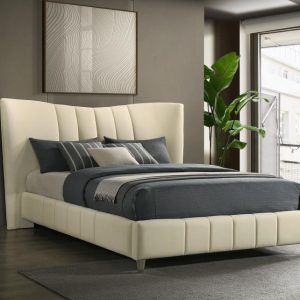 Evelyn Velvet Platform Bed, Ivory – view 1