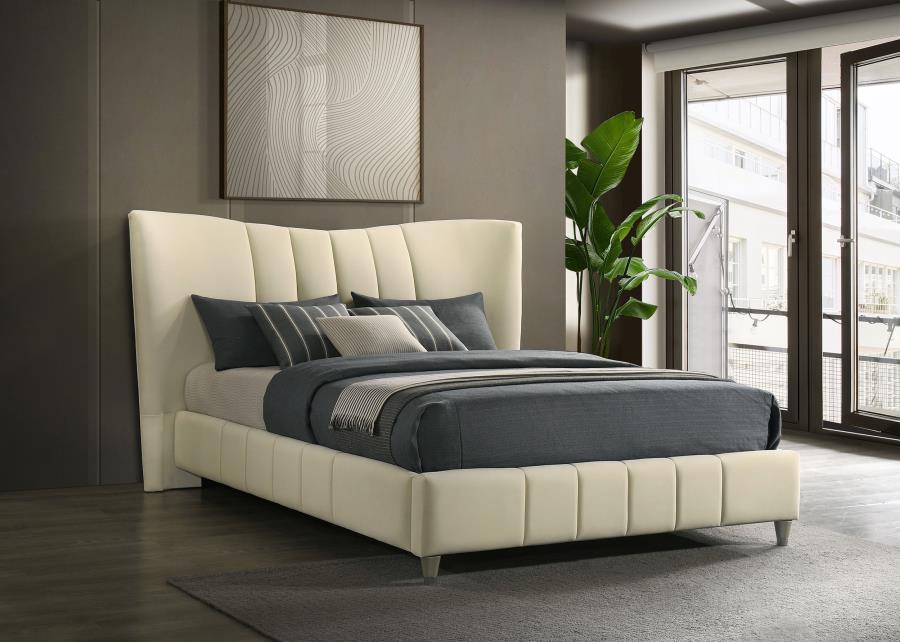Evelyn Velvet Platform Bed, Ivory – view 1