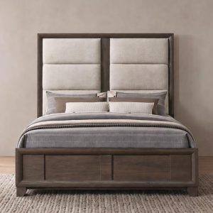 Farre Upholstered Panel Bed, Dark Brown – view 1