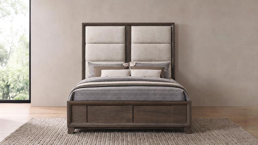 Farre Upholstered Panel Bed, Dark Brown – view 1