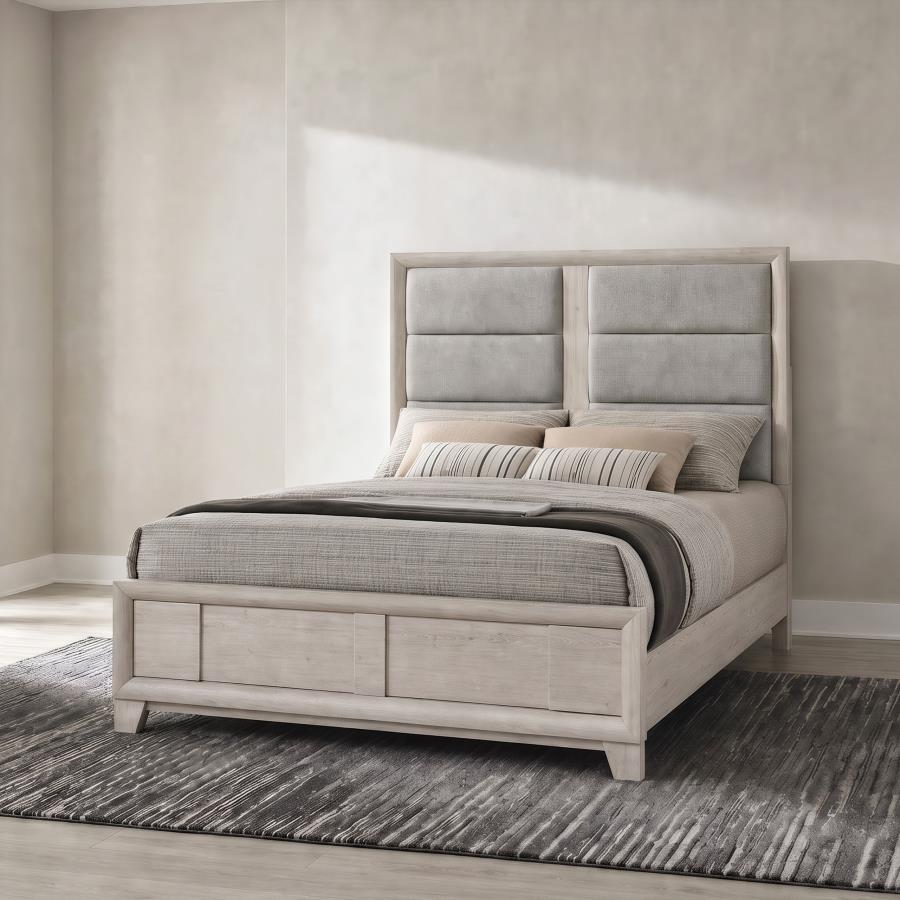 Farre Upholstered Panel Bed, Washed Grey – view 1