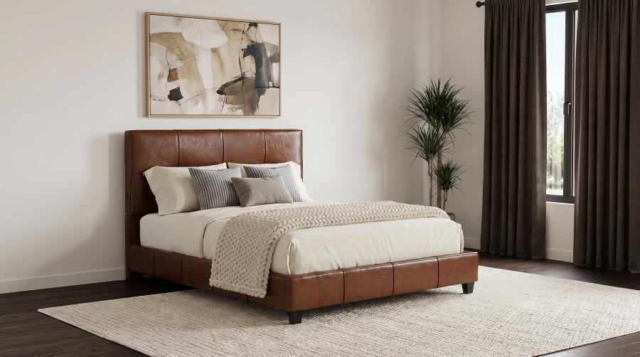 Farrell Faux Leather Panel Bed with USB, Brown – view 1