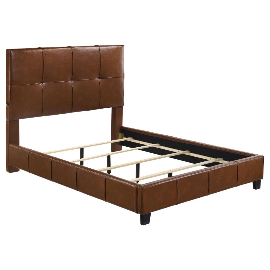 Farrell Faux Leather Panel Bed with USB, Brown – view 2