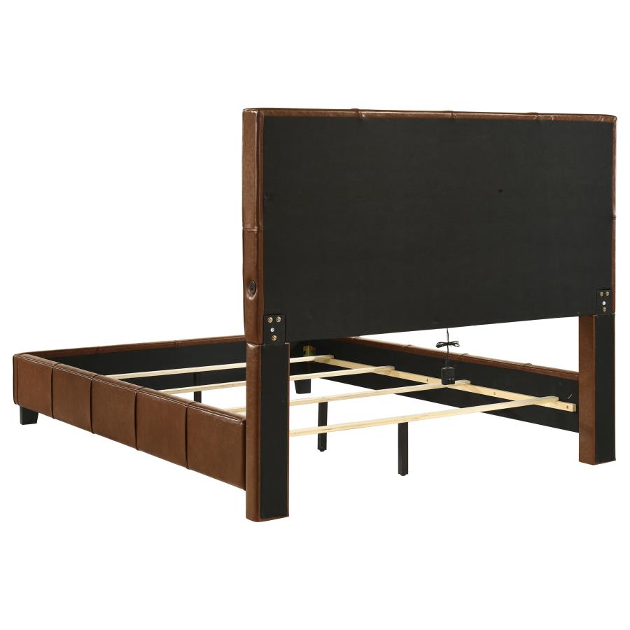 Farrell Faux Leather Panel Bed with USB, Brown – view 5