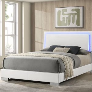 Felicity Panel Bed with LED, White High Gloss – view 1