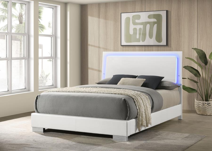Felicity Panel Bed with LED, White High Gloss – view 1